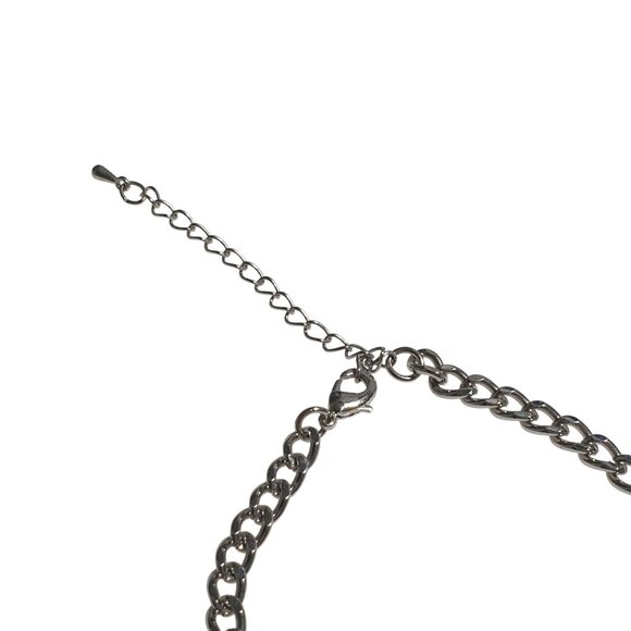 Faceted Round Stone Brown Statement Necklace Adjustable Chain Design Silver Tone - Picture 3 of 5